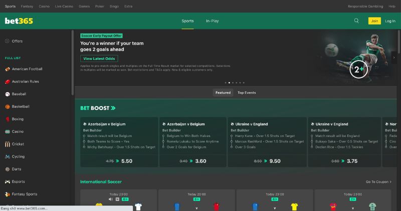 Giao diện Bet365